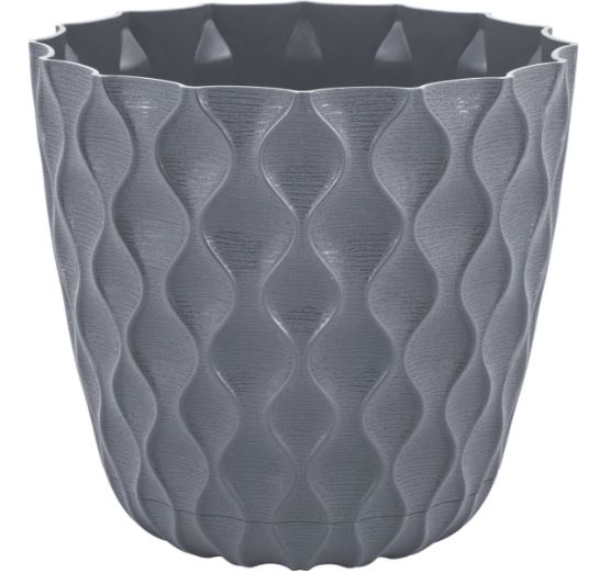 Горшок для цветов InGreen Wave с дренажной сеткой и съемным поддоном 4,7л,D205мм вулканический серый